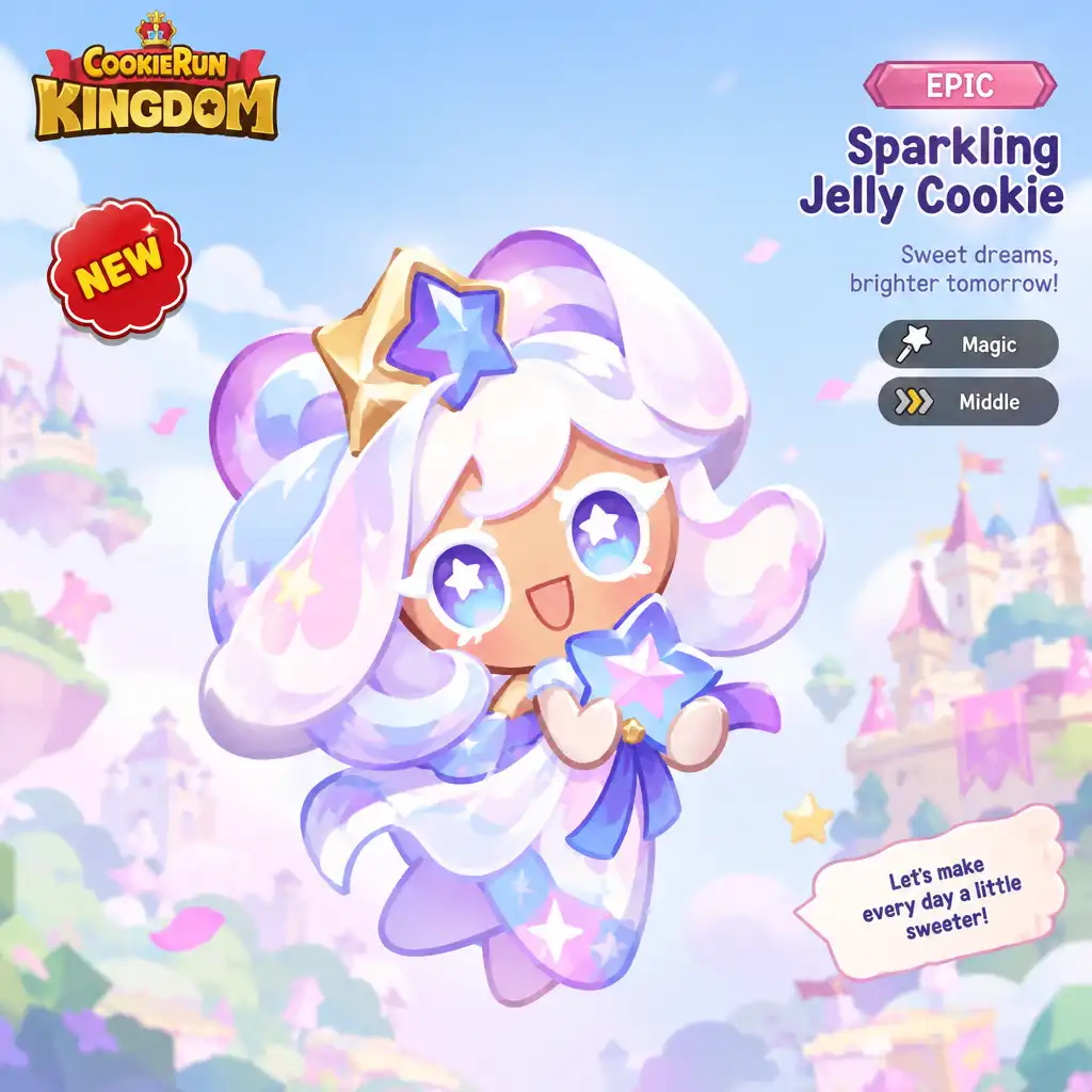 Zrzut ekranu z gry CookieRun: Kingdom pokazujący nową postać ciasteczka w menu wyboru