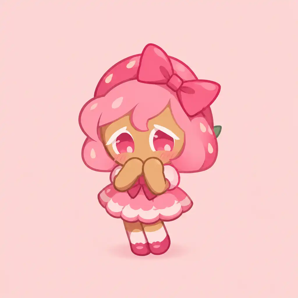 Portret Strawberry Cookie, nieśmiałego ciasteczka truskawkowego z kokardą